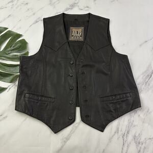 Adler Mens Vintage 90s Leather Vest Size XL Black Biker Smooth Buttons